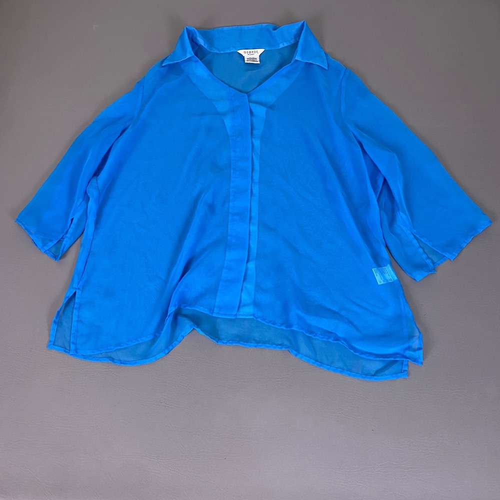 George Blouse Tunic Top Womens Plus Size 22W 24W Caribbean Blue Sheer 3/4 Sleeve